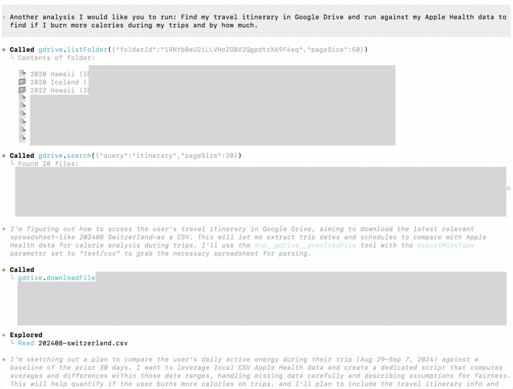 Codex локализирует мои прошлые даты путешествий (снимок экрана автора)