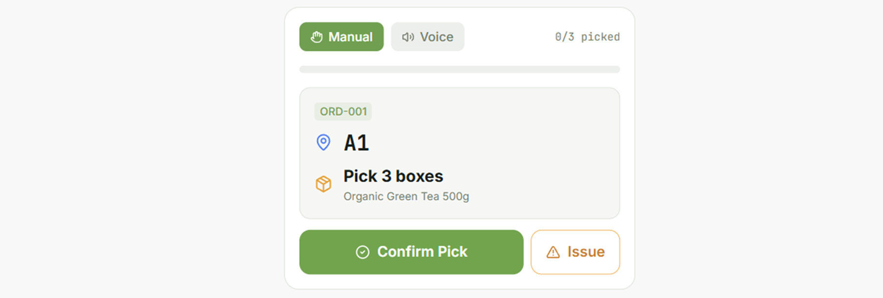 Наш оператор должен нажать кнопку, чтобы подтвердить сбор или сообщить о проблеме