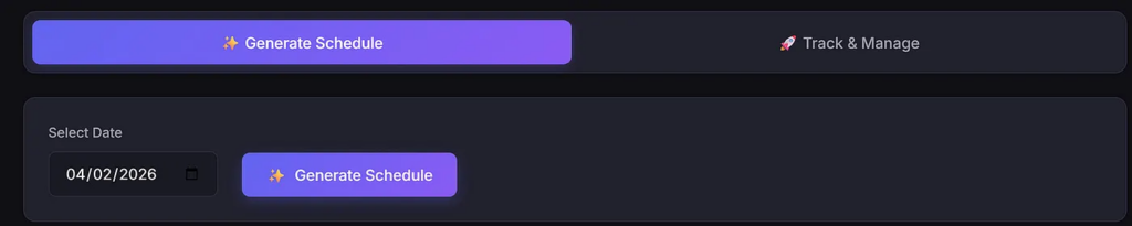 Генерировать расписание на конкретный день