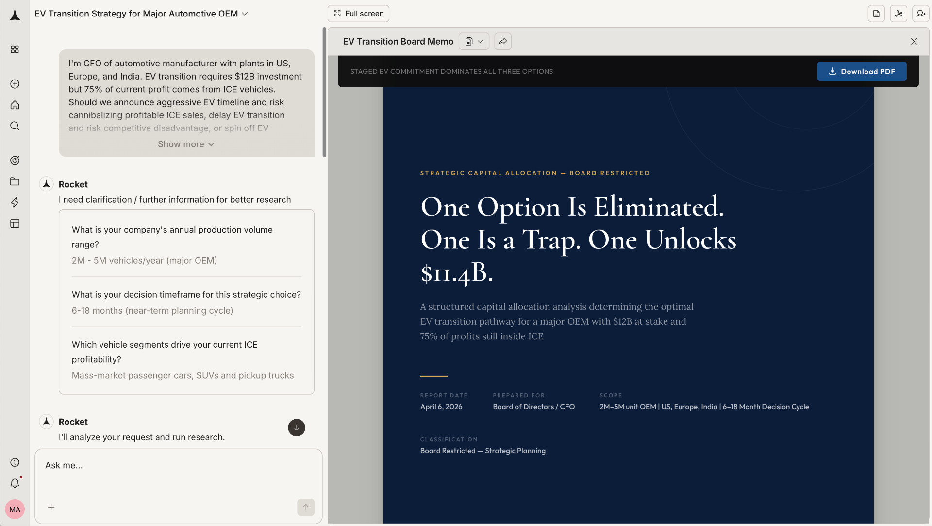 Rocket's platform generates consulting-style reports Based on text prompts given by users